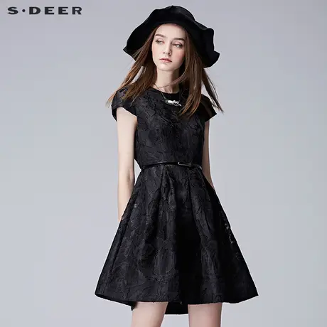 【新品】sdeer圣迪奥刻花俏皮高腰挺括阔摆公主连衣裙S17281277图片