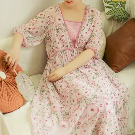 胖妹妹夏季2023新品雪纺连衣裙加大码微胖印花拼接长裙（送吊带）图片