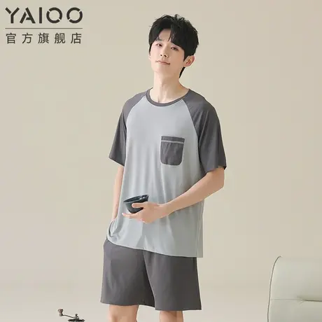雅鹿睡衣男款套头简约冰丝短袖短裤家居服套装可外穿2025春夏季新图片