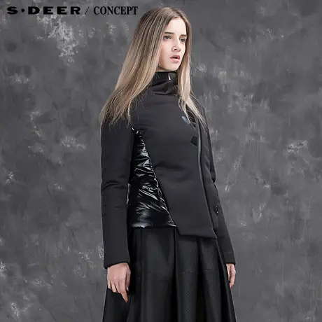 sdeer圣迪奥现代感几何光泽贴片短款棉衣S15482376图片