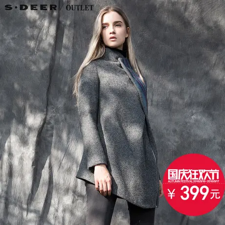 s.deer圣迪奥女装2016冬新品休闲毛呢大衣外套S15481774图片