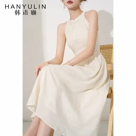 小众设计挂脖连衣裙2025新款女夏季高级感中长款法式气质收腰裙子图片