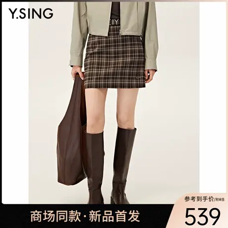 【商场同款】Y.SING衣香丽影2025秋冬咖色格纹短裙女150813003图片