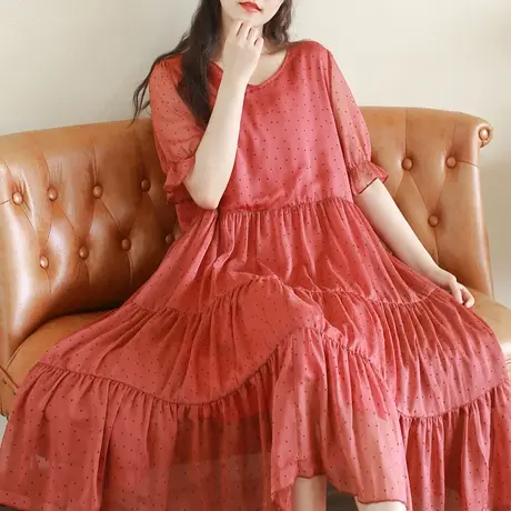 胖妹妹夏季2023新品法式V领优雅连衣裙 大码微胖短袖显瘦蛋糕裙图片