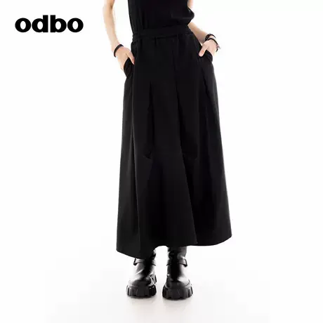 odbo/欧迪比欧时尚女装休闲半身裙2024秋季新款长裙收褶设计A字裙图片