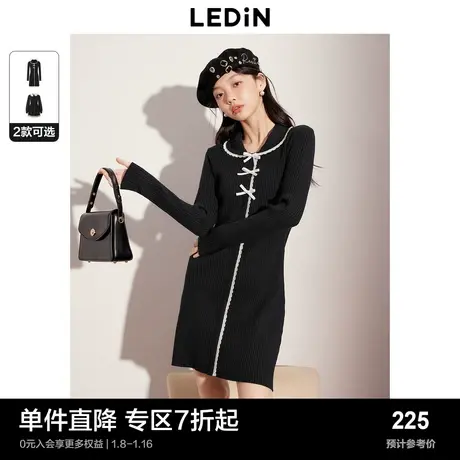 乐町赫本风法式黑色连衣裙秋冬新款女富家千金气质小香风长裙图片