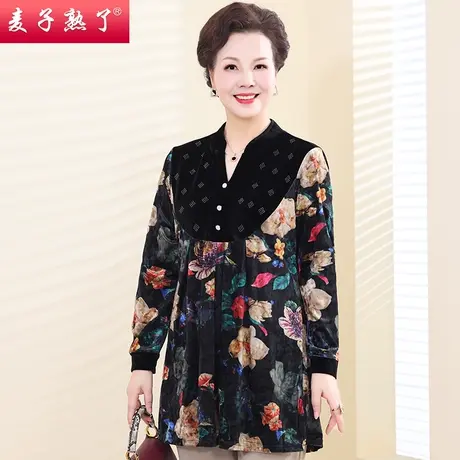 妈妈春装2023丝绒小衫春秋休闲大码阔太洋气高贵奶奶中老年人女装商品大图