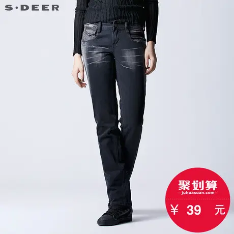 sdeer圣迪奥女装局部强水洗压褶直筒牛仔裤S11480815图片