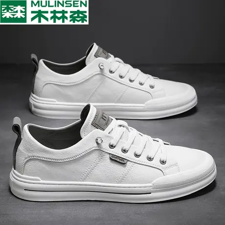 木林森爆款男鞋2024新款潮运动休闲工作平板鞋春秋季一脚蹬小白鞋商品大图