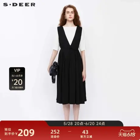 【新品上新】sdeer圣迪奥复古优雅收腰碎褶背带连S242Z12E9图片