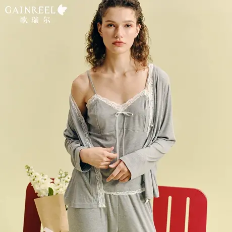 歌瑞尔百搭睡衣三件套2025新款夏吊带背心套装性感宽松女士家居服图片
