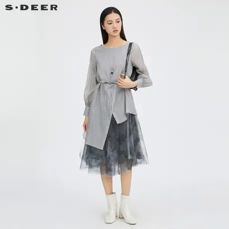 sdeer圣迪奥女装春装收腰晕染网纱两件套连衣裙S223Z129F图片