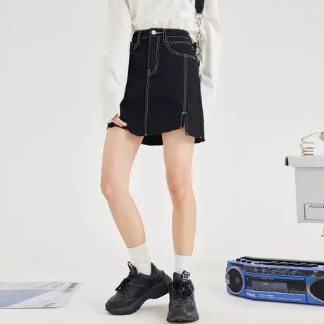 唐狮女a字裙破洞设计感小众短裙子高腰牛仔半身裙春夏新款图片