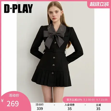 DPALY2025年秋季新款黑色连衣裙女独特蝴蝶结收腰短款裙子短裙图片