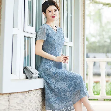 妈妈夏装连衣裙中老年女高端气质40岁50中年妇女夏季洋气高贵裙子商品大图
