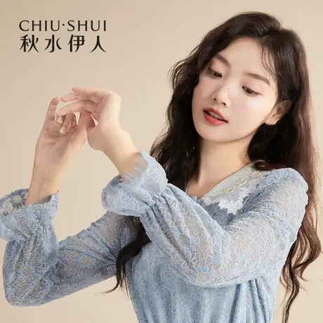 秋水伊人清仓连衣裙冬装2021年气质时尚甜美蕾丝娃娃领中长裙女图片