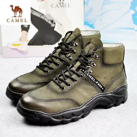 Camel/骆驼男鞋秋季新款牛皮高帮舒适户外休闲系带皮鞋A293046078图片