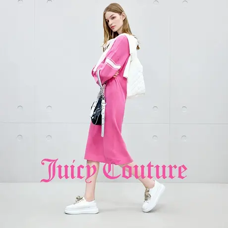 Juicy Couture橘滋连衣裙女2025年秋季新款粉色学院风针织中长裙图片