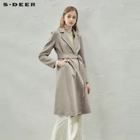 【直播间专属】sdeer圣迪奥赫本风西装领收腰双面呢大衣S23462501图片