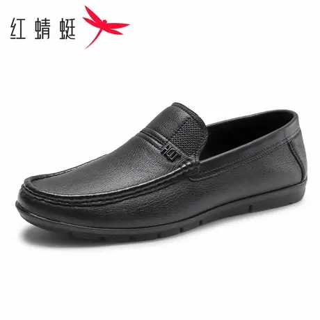 红蜻蜓男鞋秋季一脚蹬休闲鞋男士单鞋真皮透气舒适软底乐福豆豆鞋图片