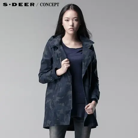 sdeer圣迪奥2014新款春装女装迷彩风衣外套女式连帽风衣3381849图片
