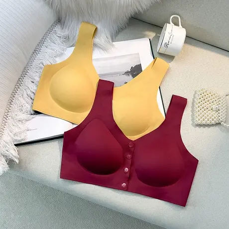前扣内衣女大码无痕无钢圈聚拢收副乳运动背心红色本命年显小文胸图片