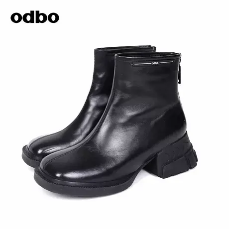 odbo/欧迪比欧简约时装高跟女鞋官方正品秋冬新款真皮中筒马丁靴图片