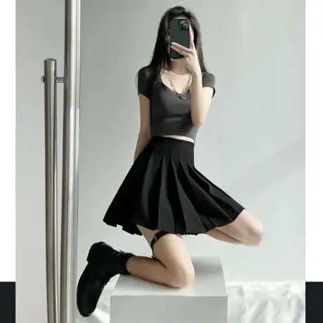 高腰显瘦百褶裙女装夏季辣妹小个子超短裙a字裙半身裙白色短裙子图片