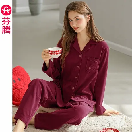 芬腾女士睡衣秋冬加厚保暖海岛绒长袖套装珊瑚绒加绒抗静电家居服图片