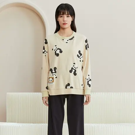 秋鹿【清仓特价】卡通印花套头针织纯棉睡衣女春秋季休闲家居服图片