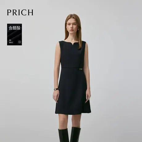 【超能小太阳】PRICH简约气质小V领无袖醋酸连衣裙2025夏新款图片