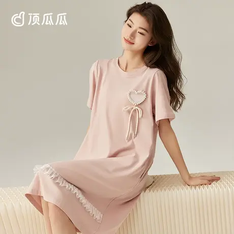 顶瓜瓜睡裙夏季女纯棉纯棉薄款短袖宽松可外穿家居服睡衣女夏天商品大图