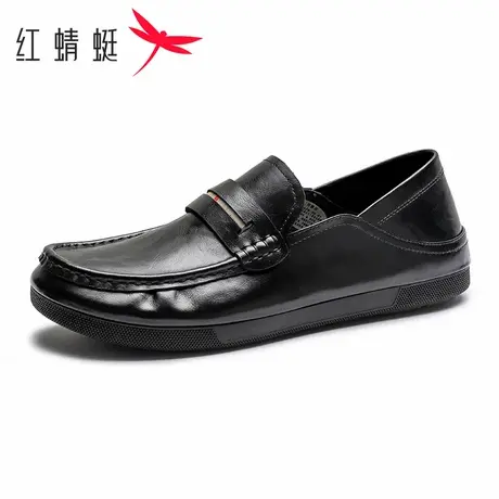 红蜻蜓男鞋秋季真皮舒适软底软面男士休闲鞋一脚蹬男款乐福豆豆鞋图片