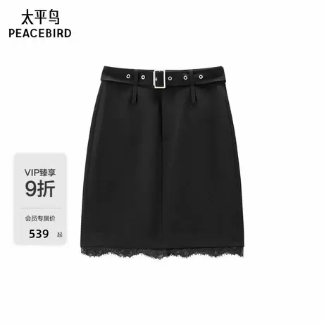 【商场同款】太平鸟海妖裙蕾丝拼接半身裙黑色短裙品质A3GEF3275图片