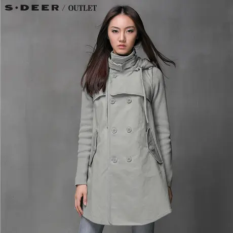 【清仓】sdeer圣迪奥连帽工装风衣中长款大衣S14381804图片