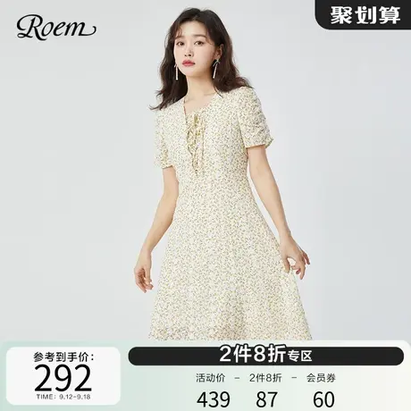roem甜美商场同款春夏新品显瘦法式碎花雪纺清新中长连衣裙女装图片