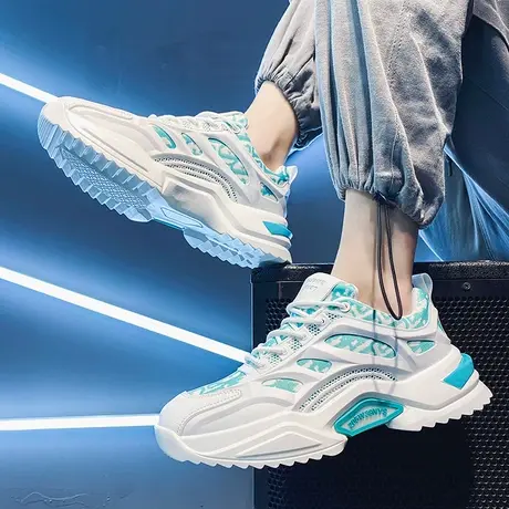男鞋夏季新款网面休闲运动跑步鞋青少年百搭增高小白老爹ins潮鞋图片