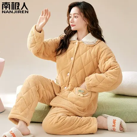 睡衣女款冬季珊瑚绒加绒加厚三层夹棉甜糯风家居服秋冬款2023新款商品大图