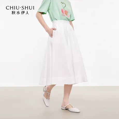 秋水伊人H型透气大裙摆半身裙2025夏季新款女休闲简约百搭中长裙图片