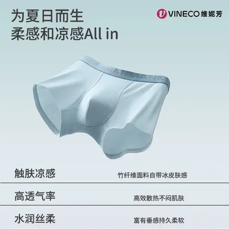 Vineco/维妮芳莫代尔夏季新款平角裤蚕丝抑菌青少年四角男士内裤图片