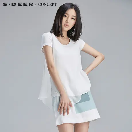 sdeer圣迪奥夏宽松清透不规则摆上衣t恤女 短袖S16280112图片
