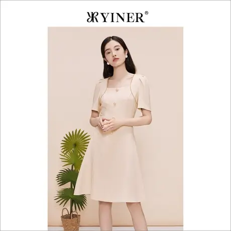 【醋酸系列】YINER音儿专选女装夏季复古方领连衣裙图片