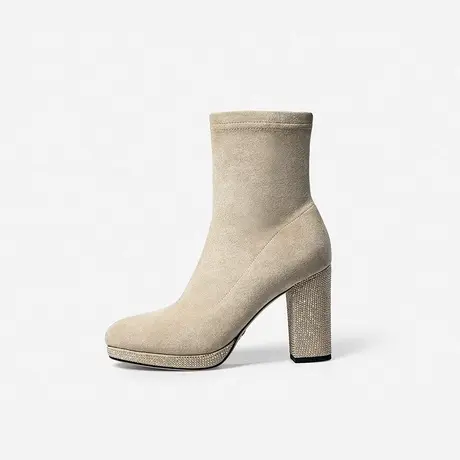 Nine West/玖熙2022年冬季新款防水台闪钻百搭黑色短靴粗跟靴子女图片