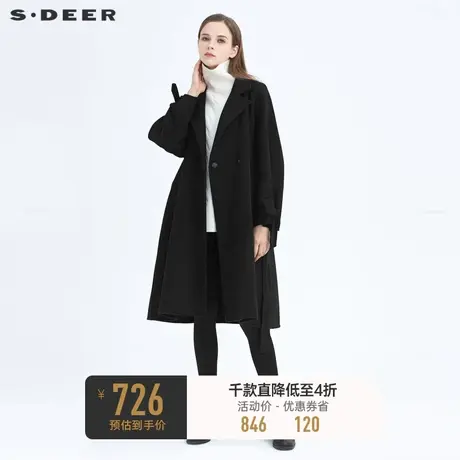 sdeer圣迪奥冬装休闲西装领收腰系带宽松通勤毛呢大衣女S20481868图片