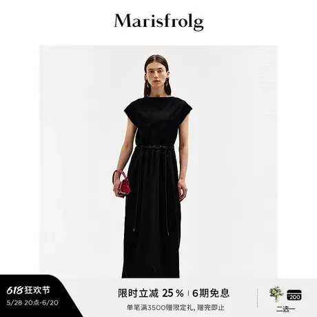 【新能量黑裙】玛丝菲尔夏季时尚袖口捏褶黑色连衣裙女图片