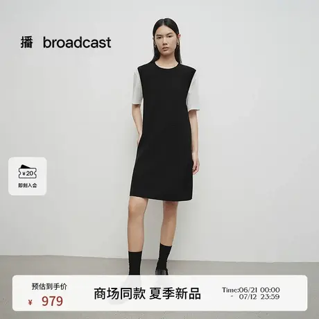 播商场同款黑白拼接连衣裙女25春夏新品假两件短袖裙子BDS1LD1282图片