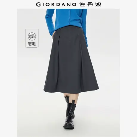佐丹奴裙子女秋冬新款磨毛通勤压褶a字裙半松紧腰半身裙13465863图片