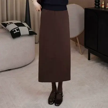 松紧腰包臀裙半身裙女2025新款中长款显瘦高腰后开叉气质直筒长裙图片