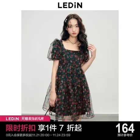 方领碎花连衣裙2023夏季新款雪纺收腰裙女装泡泡袖短裙碎花连衣裙图片