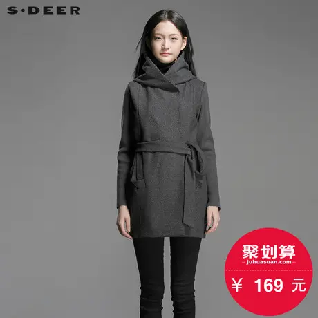 sdeer圣迪奥简约腰部系带连帽款式大衣S14481726图片